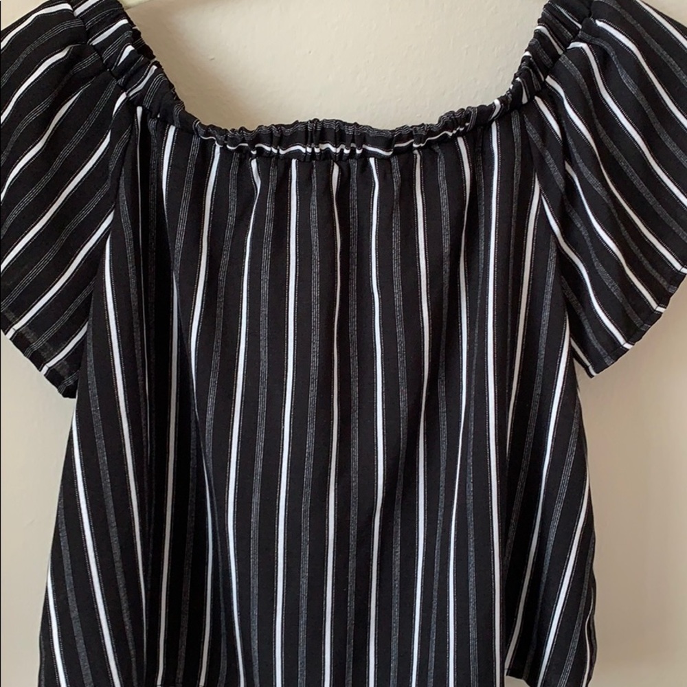 Striped off the shoulder crop top